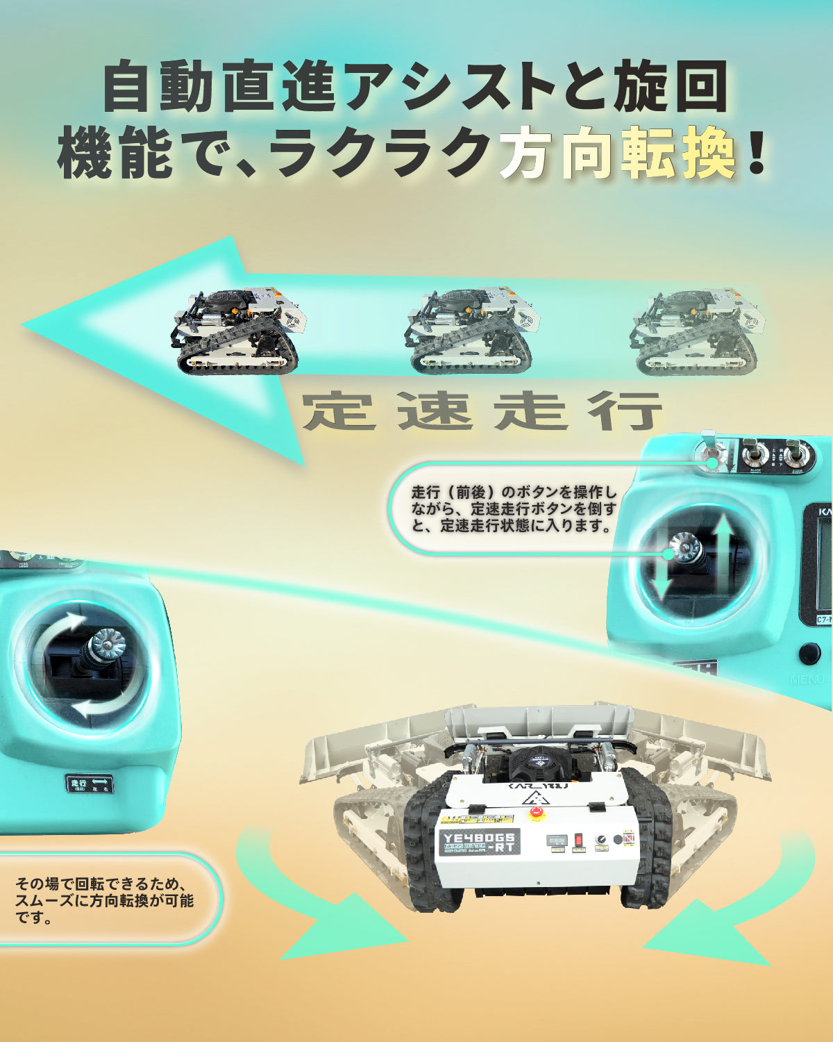 Kareyou ラジコン草刈機 新仕様 ブラシレスモーター付き スロットル遠隔調整可能 リモコン200m操作対応 YE480GS-RT