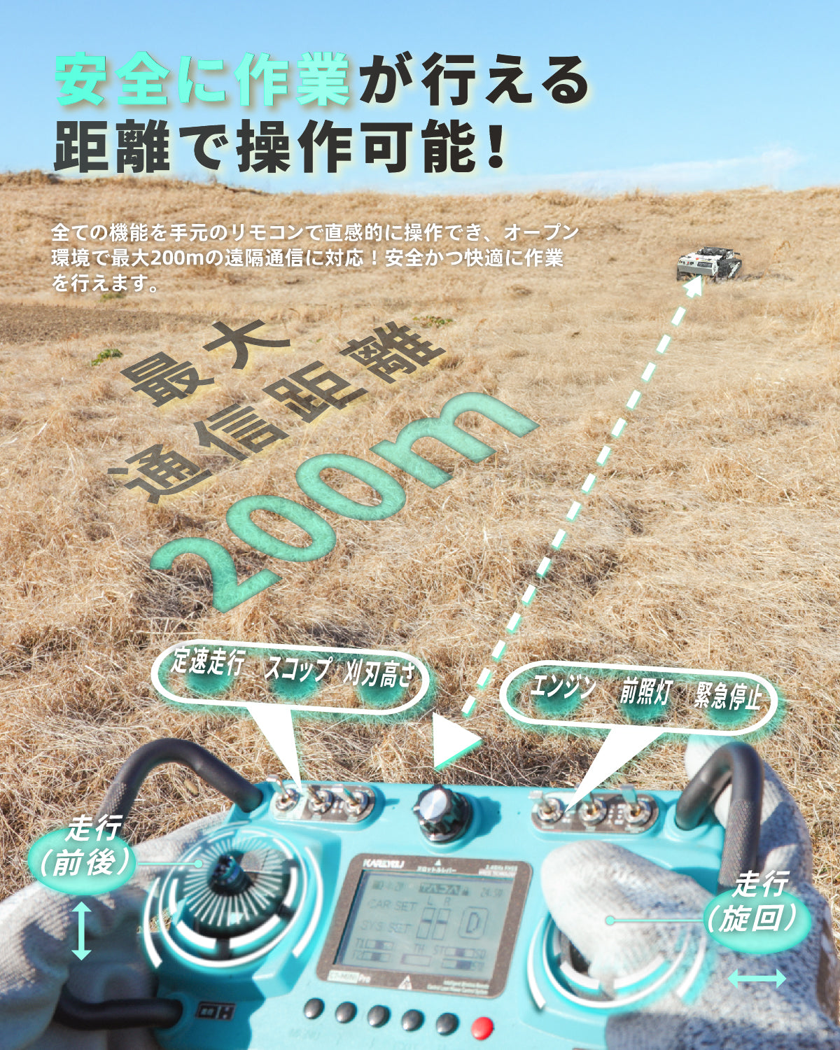 Kareyou ラジコン草刈機 新仕様 ブラシレスモーター付き スロットル遠隔調整可能 リモコン200m操作対応 YE480GS-RT