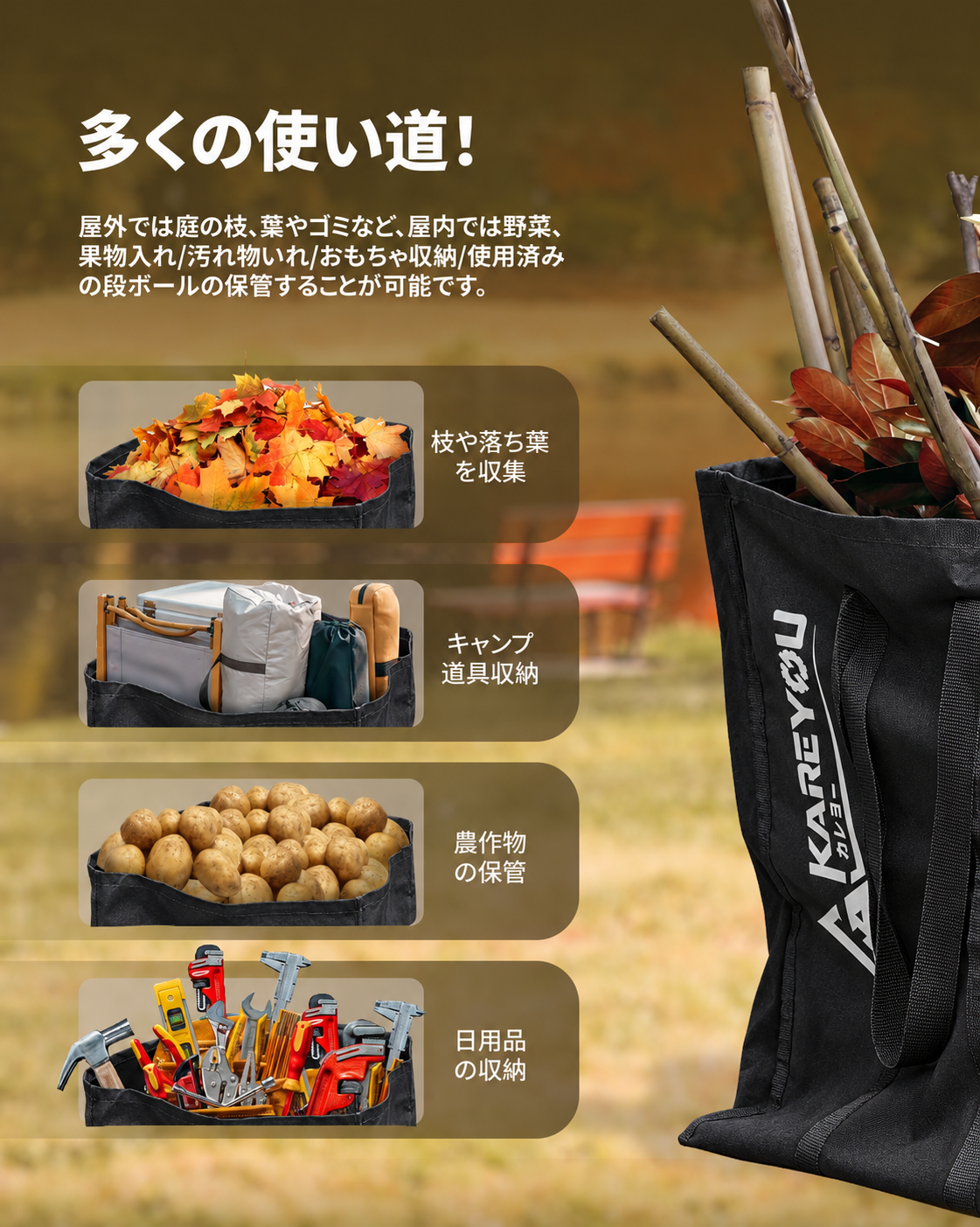 ウッドチッパー エンジン粉砕機 小型ガーデンシュレッダー用収納袋 200L大容量