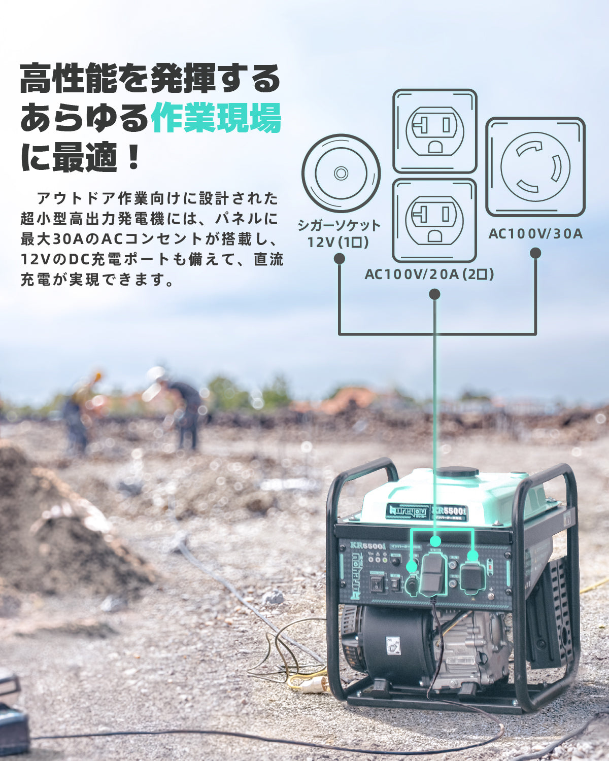インバーター発電機 4.8kVA 軽量 エンジン式 東西日本用 移動販売 アウトドア 台風 停電 非常用電源 災害時に大活躍