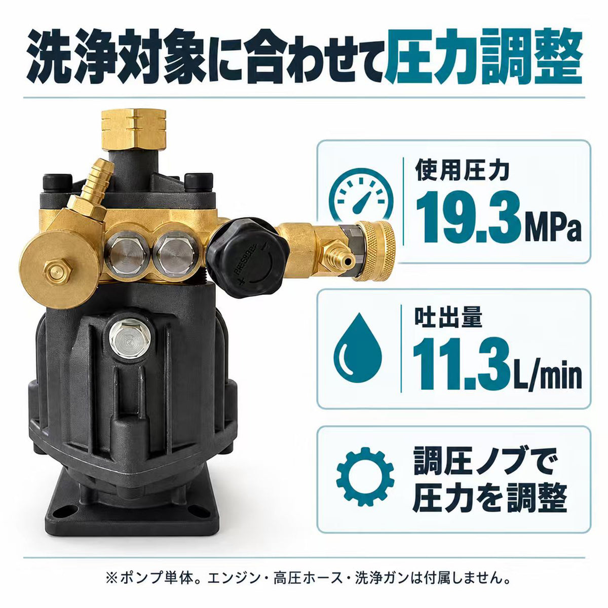 高圧洗浄機用ポンプ 3連プランジャー 19.3MPa 11.3L/min 斜板式3連プランジャーポンプ 自吸対応 3/8クイック接続 4Cr13 19.05mm軸