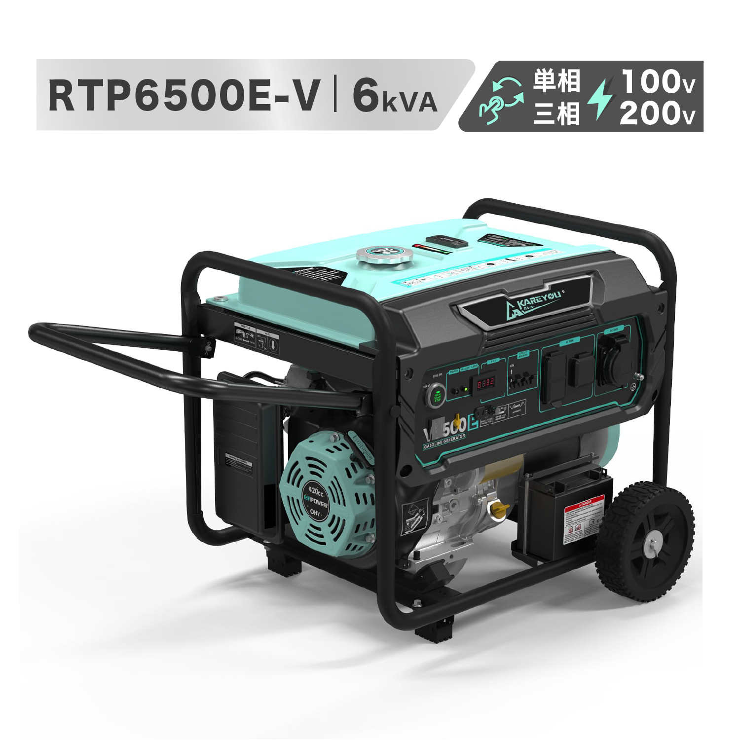 【単相100V・三相200V対応】6.5kW ガソリン発電機 セル・リモコン始動 YH190F 420cc 大容量25Lタンク ワンプッシュ始動 三相発電機 業務用発電機