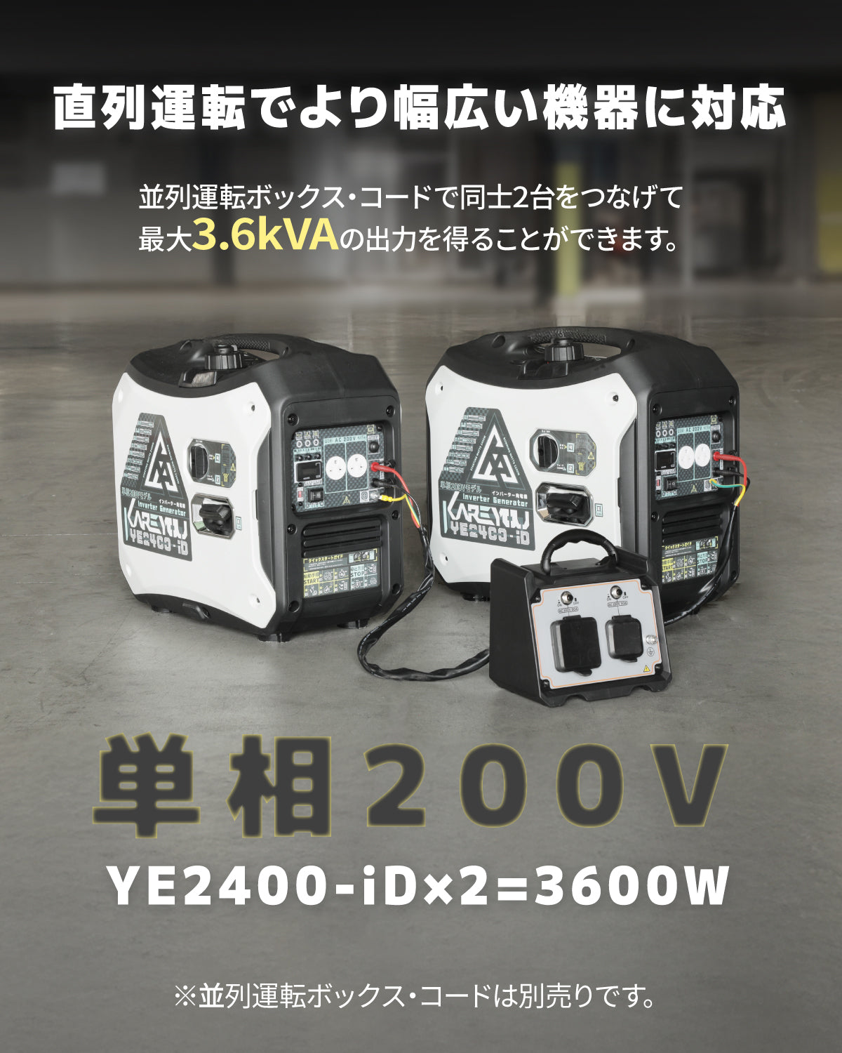 インバーター発電機 200v単相2200VA ガソリンエンジン式 50/60Hz AC出力20A DIY/溶接機等々用